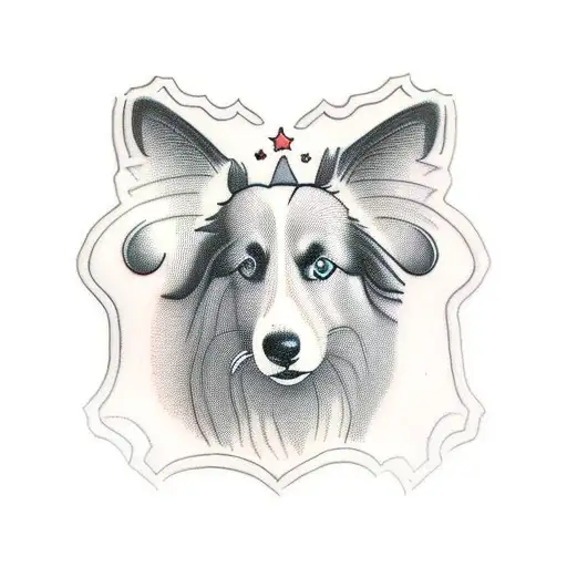 collie portrait in a mitten tattoo design idea
