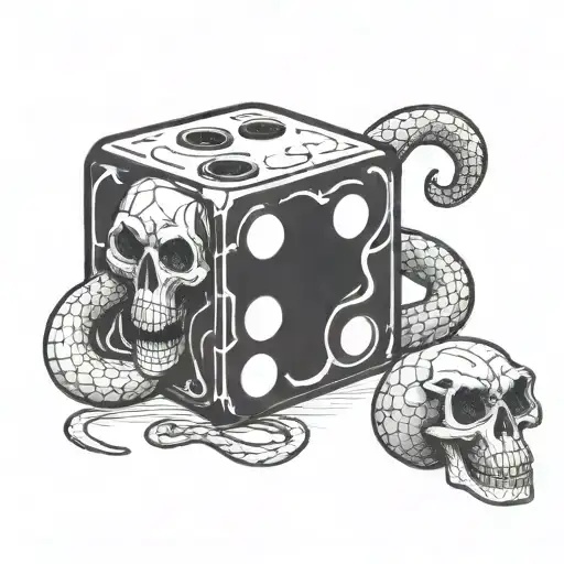 A stylized dice with one side showing snake eyes and the other side showing a skull tattoo design idea