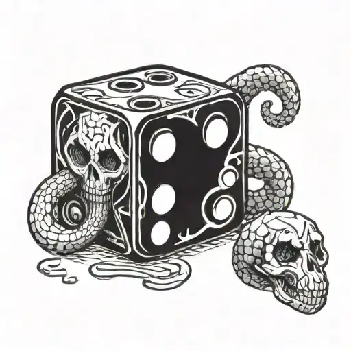 A stylized dice with one side showing snake eyes and the other side showing a skull tattoo design idea
