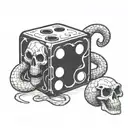 A stylized dice with one side showing snake eyes and the other side showing a skull tattoo design idea