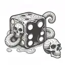 A stylized dice with one side showing snake eyes and the other side showing a skull tattoo design idea