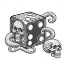 A stylized dice with one side showing snake eyes and the other side showing a skull tattoo design idea