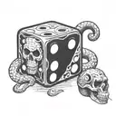 A stylized dice with one side showing snake eyes and the other side showing a skull tattoo design idea