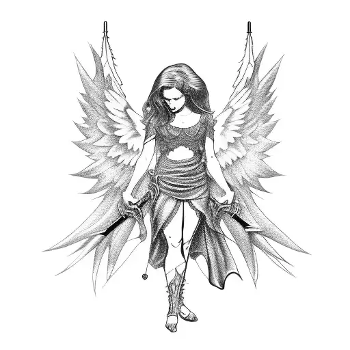 angel with a sword tattoo design idea