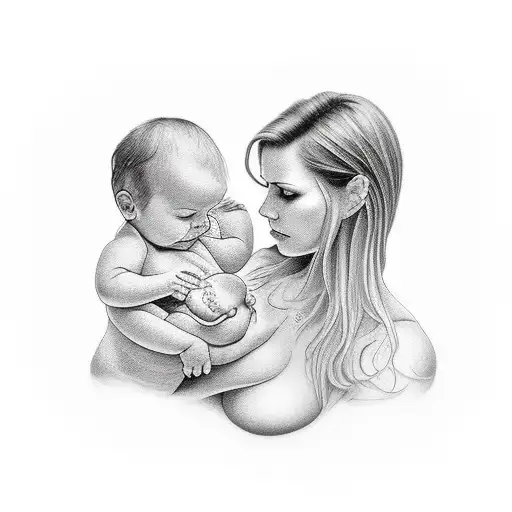 Breastfeeding mother to a son tattoo design idea