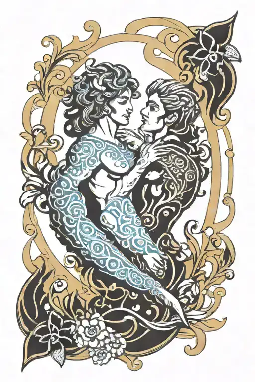 greek zodiacs aquarius and gemini sign tattoo design idea