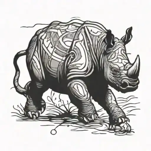 rhino carrying American football in front arm like a running back tattoo design idea