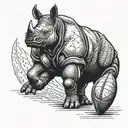 rhino carrying American football in front arm like a running back tattoo design idea