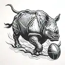 rhino carrying American football in front arm like a running back tattoo design idea