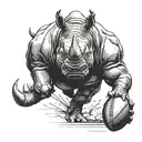 rhino carrying American football in front arm like a running back tattoo design idea