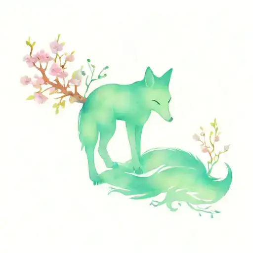 kitsune fox Cherry tree roots tattoo design idea