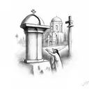 empty tomb looking out at crosses and an olive garden tattoo design idea