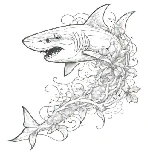 Shark, jellyfish, vines tattoo design idea
