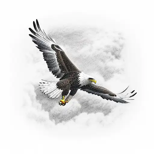 A majestic eagle soaring above a winding road through nature tattoo design idea