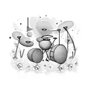 A drum set surrounded by vibrant flowers and birds tattoo design idea