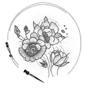 A drum set surrounded by vibrant flowers and birds tattoo design idea