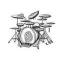 A drum set surrounded by vibrant flowers and birds tattoo design idea