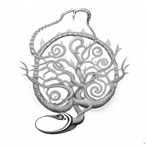 serpent tree of life and apple tattoo design idea