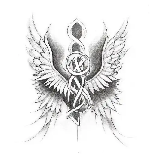 Wing symbol freedom angel tattoo black line set Vector Image