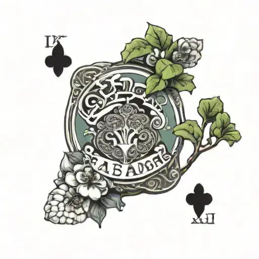 the king of hearts playing card showing a jade plant and the name isla jade, on a island with the moon and stars tattoo design idea