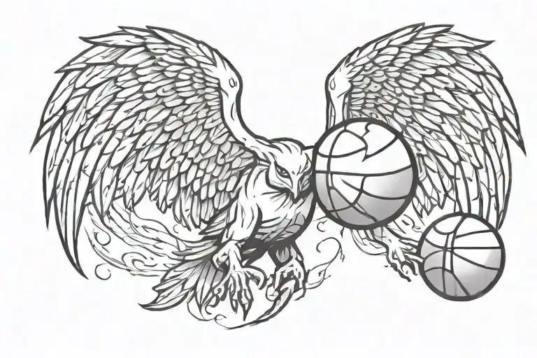 basketball with wings spread wide tattoo design idea