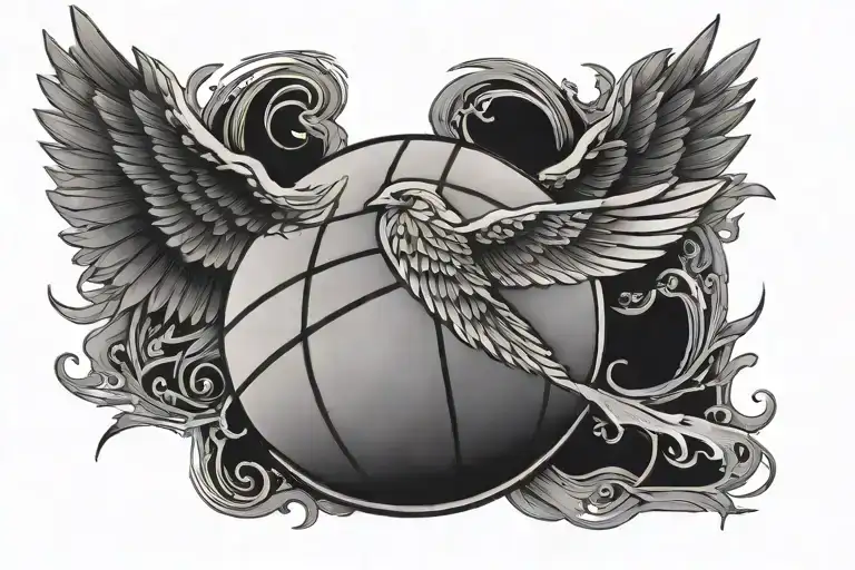 basketball with wings flying tattoo design idea