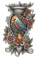 half of a heart with birds and an old fashioned cocktail tattoo design idea