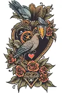 half of a heart with birds and an old fashioned cocktail tattoo design idea