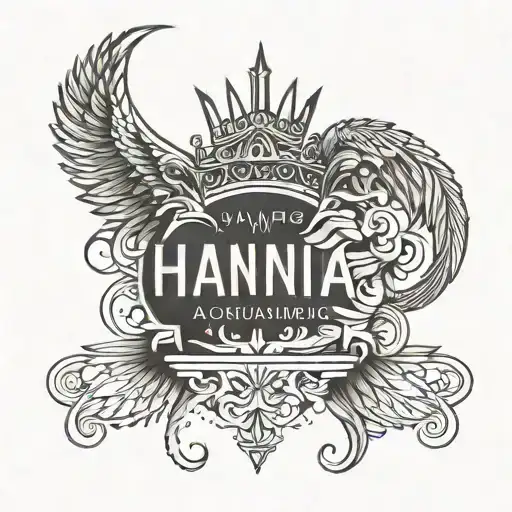 angel wings, princess crown and the name Hannia tattoo design idea