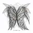 angel wings and the name Hannia tattoo design idea