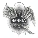 angel wings and the name Hannia tattoo design idea