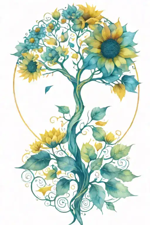 sunflower fractal tree of life intertwined tattoo design idea