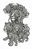 male lion and 3 cubs playing tattoo design idea