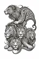 male lion and 3 cubs playing tattoo design idea
