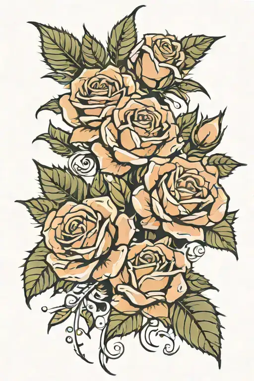 5 roses with camouflage leaves and 13 thorns  tattoo design idea