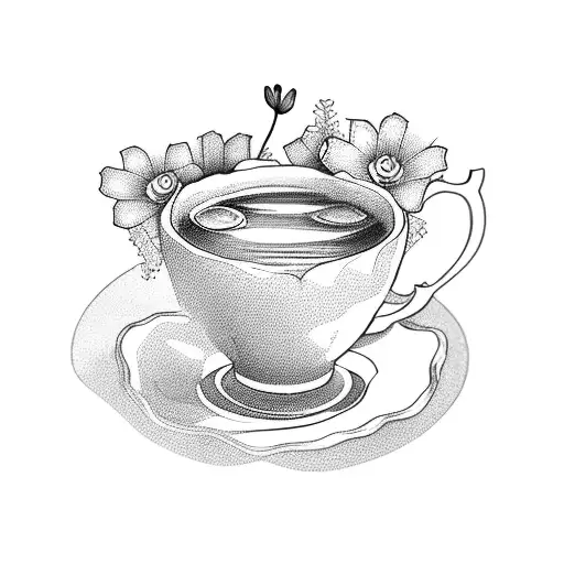 stack of books with a tea cup on top and flowers around the sides tattoo design idea