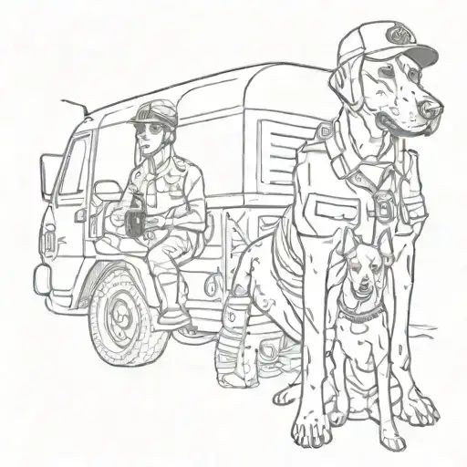 An army truck driver holding a coca cola bottle with a Doberman by his side tattoo design idea