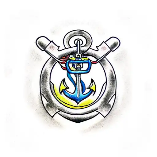 Anchor with two dog tags tattoo design idea