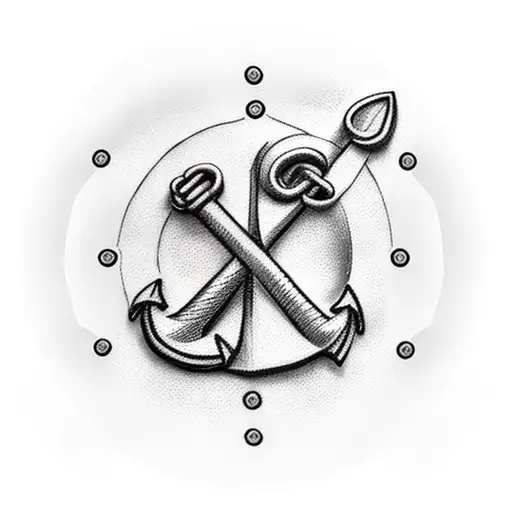 Anchor with two dog tags hanging off it tattoo design idea