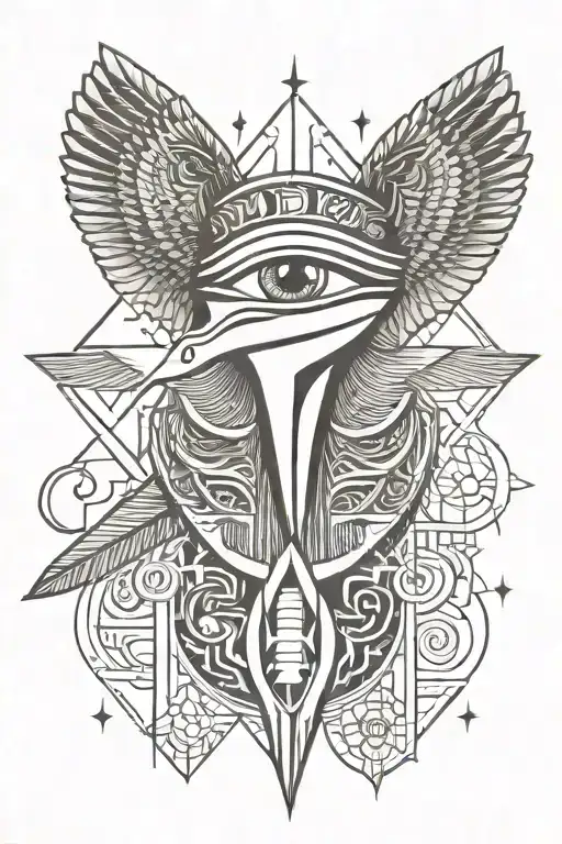Add eye of horus and egyptian quotes in ancient egypt letters on the background tattoo design idea