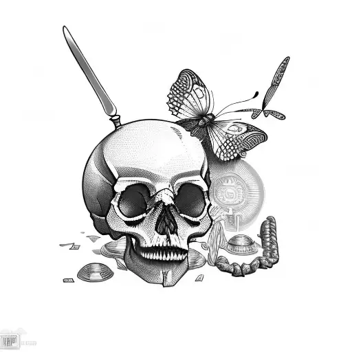 Odysseus, parable of the long spoon, franz kafka and the doll, skull, butterfly tattoo design idea