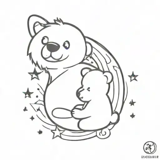 moon, teddy bear, and stars tattoo design idea