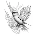 Birdie with Amy ribbon tattoo design idea