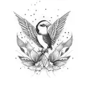 Birdie with Amy ribbon tattoo design idea