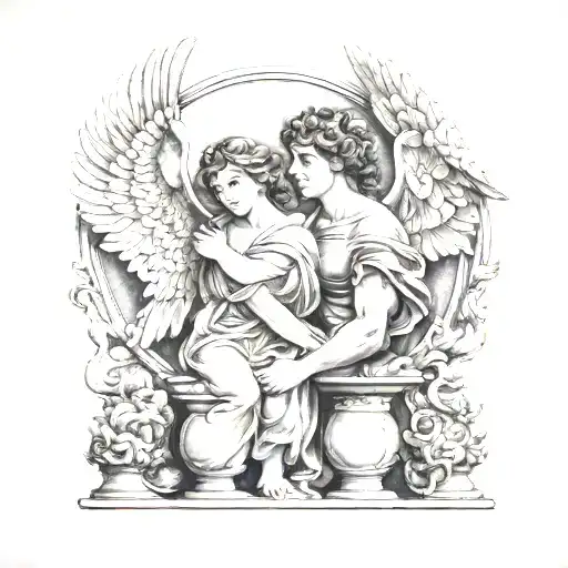 Greek mythology with angels tattoo design idea