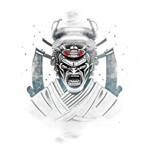 scary mask samurai with katana tattoo design idea