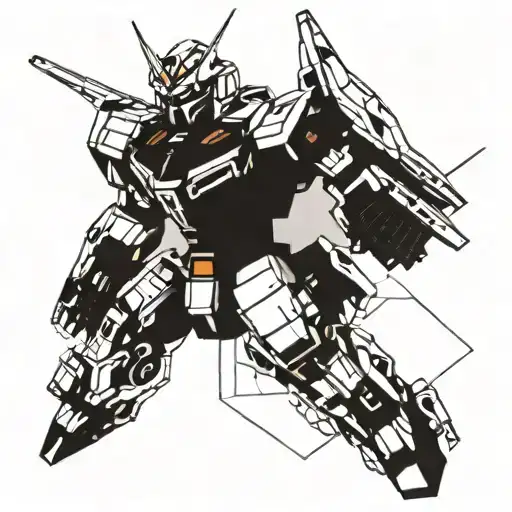 A futuristic gundam mech being printed on a honeycomb background tattoo design idea