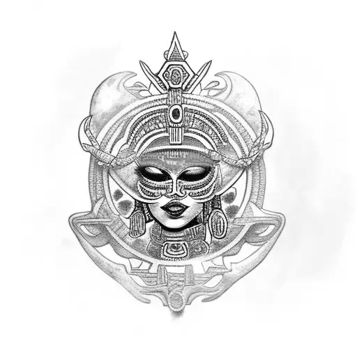 mayan priestess green eyes jade pendant tattoo design idea