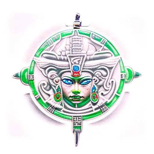 mayan priestess green eyes jade pendant tattoo design idea