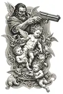 LA tattoo as a gun wit baby angels fighting demons tattoo design idea